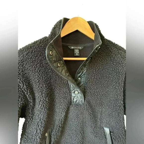 Athleta Tops Athleta Cozy Sherpa Snap Sweatshirt Black Size XS Pockets - Picture 9 of 12
